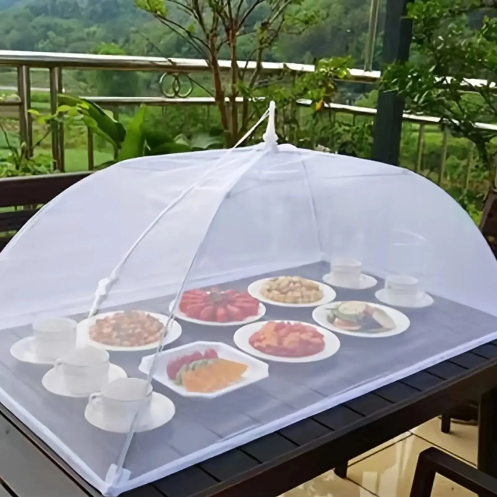 Large pop-up white mesh food cover tent - foldable and washable suitable for outdoor picnics barbecues and parties — image 2