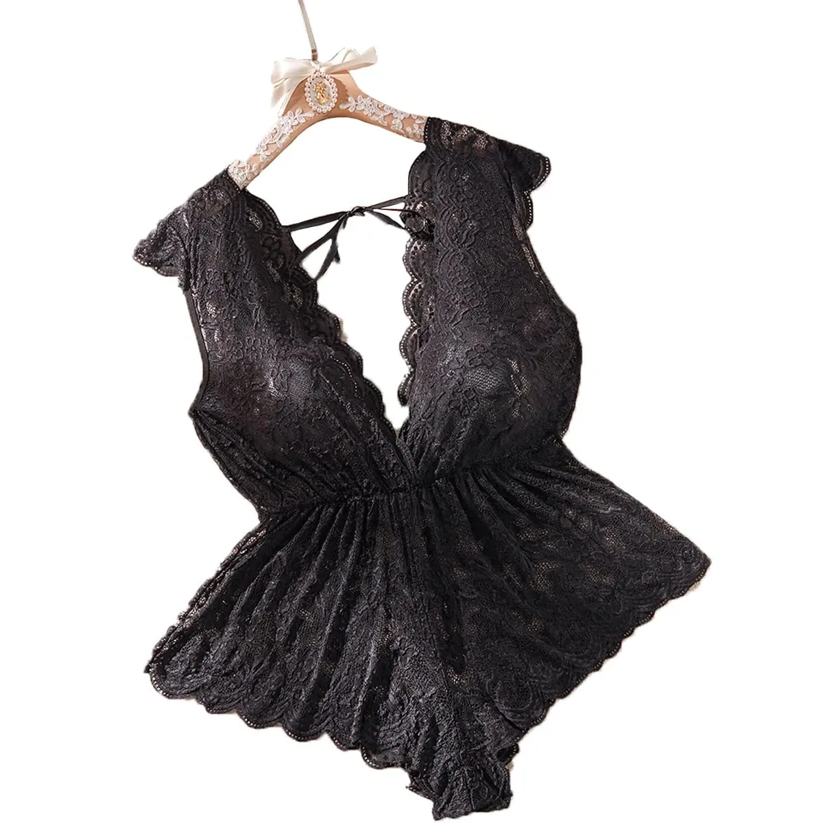Temptation Deep V Neck Black Sheer Lace Matching Bra Set Curvy Women Lingerie For Confident Nights Special Full Figure — image 1