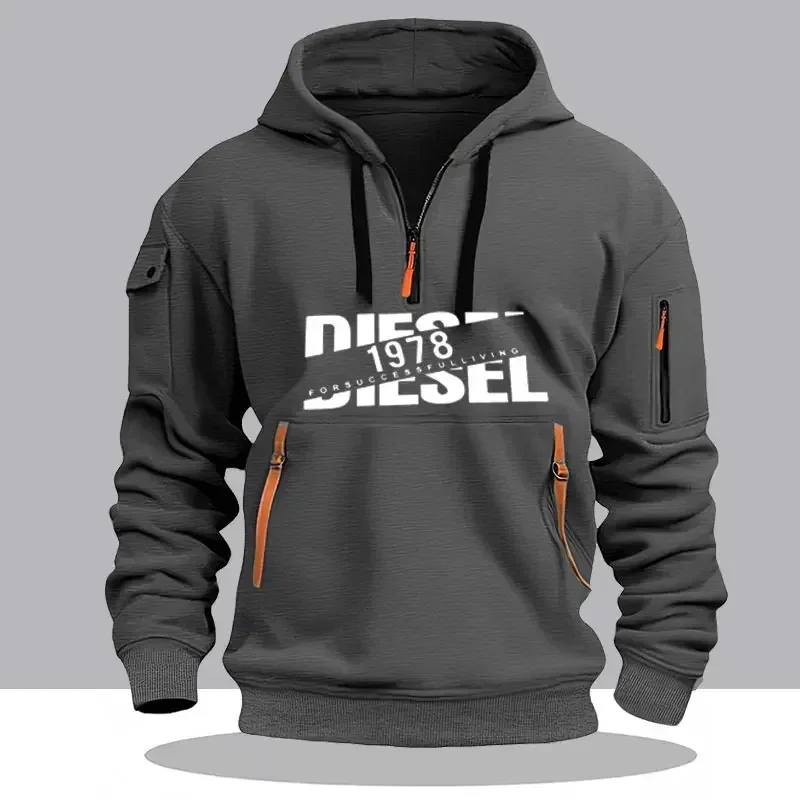 Men Casual Hooded Collar Drawstring Hoodies Sweatshirts Long Sleeve Shirts Outdoor Streetwear Lightweight Zipper Design Pullover — image 8