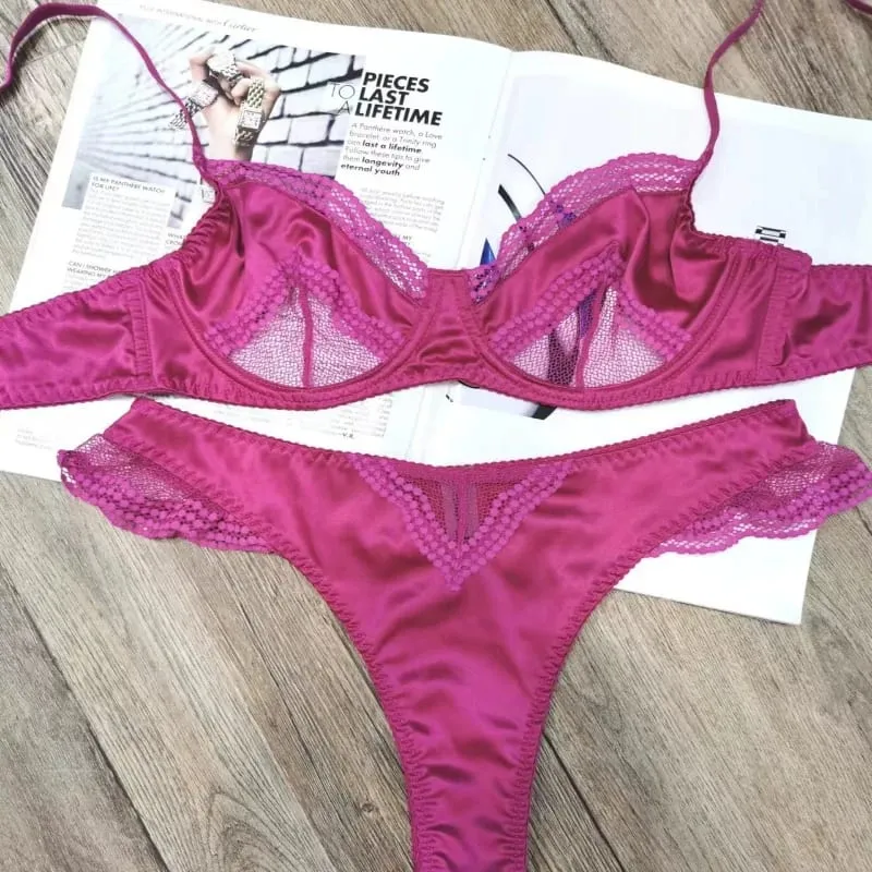 New Trendy Female Satin Lace Soft Underwire Bra Set Unpadded Ultra Thin Slimming Anti-sagging Comfort Daily Wear Underwear Set — image 5