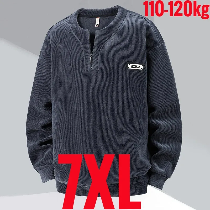 Extra Big Size Men's Sweatshirt Half Zip Pullover Corduroy Fleece Plus Large 6xl 7xl 8xl 9xl 10xl Autumn Winter Warm Casual Top — image 28