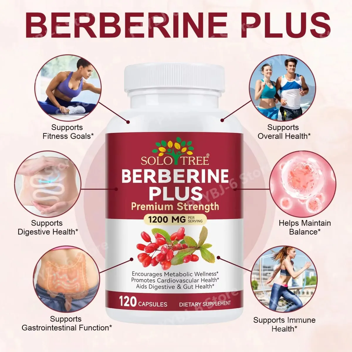 Berberine Plus Κάψουλες 1200mg Berberine HCl Μεταβολισμός & Υποστήριξη Υγείας του Πεπτικού Εντέρου 120 Κάψουλες — image 3