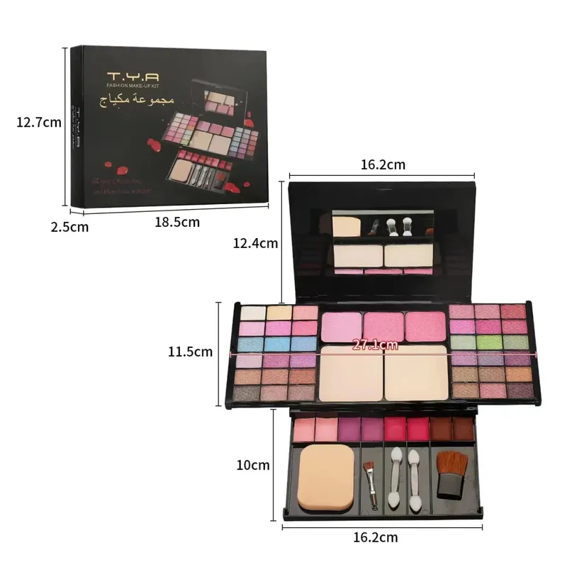 Set Hadiah Solek untuk Wanita Kit Penuh Semua dalam Satu Solekan Serbuk Kening Gincu Lip Gloss Berus Shimmer Glitter Eyeshadow Palet — image 3
