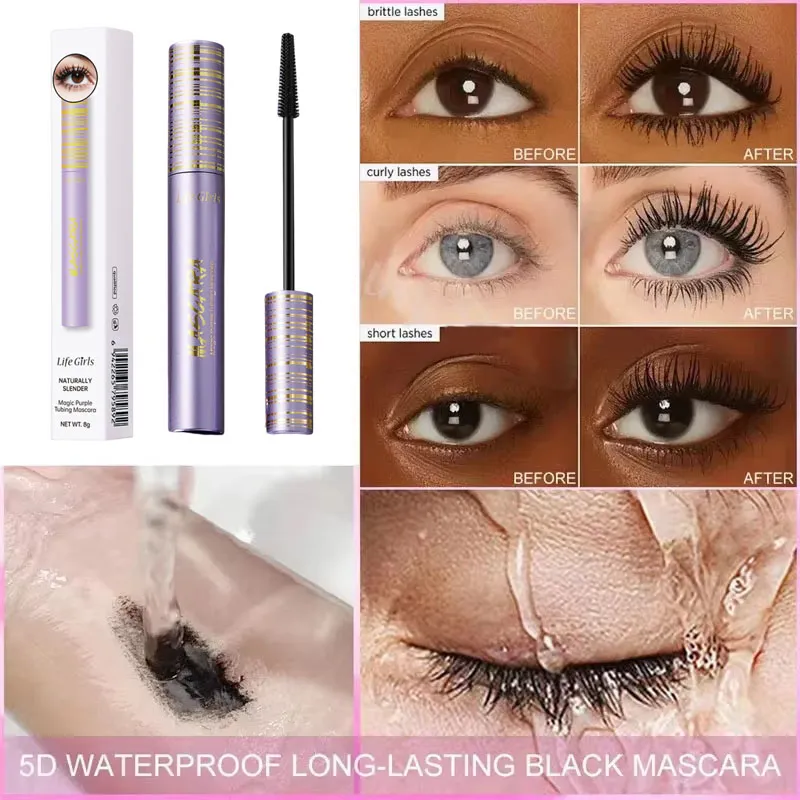 Eye Black Mascara Waterproof Lengthens Eyelashes Extension Silk Fiber Mascare Eye Makeup for Women Cosmetic Korean Make up — image 3