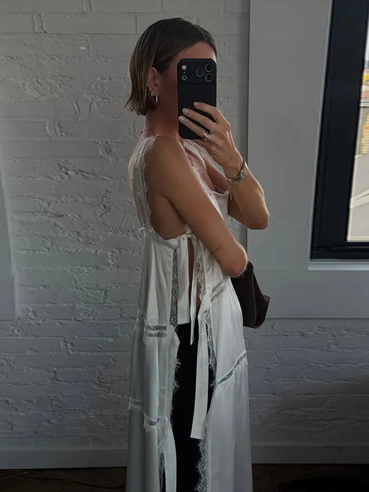 Sexy Solid Lace Patchwork Women's Dress Sleeveless Sling High Split Hollow Out Lady Dresses 2026 Summer Vacation Female Robe — image 6
