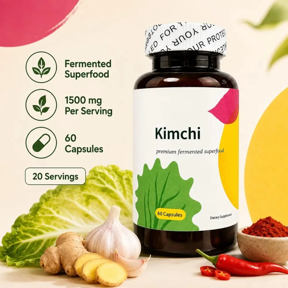 Kimchi Capsules 1500mg Fermented Superfood 60 Caps Gut Health Digestive Support Vegan Non-GMO Cabbage Ginger Dietary Supplement — image 1