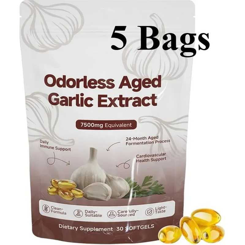 Odorless Aged Garlic Extract Softgels 7500mg Equivalent 24-Month Fermented For Immune Cardio Metabolic Support Adult 30 Count
