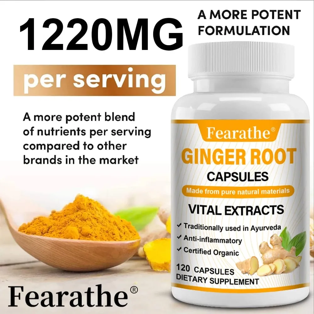 Organic Ginger Root Capsules 1200mg - with Black Pepper Extract For Joint Health Anti-Inflammation Muscle Immune Health — image 5