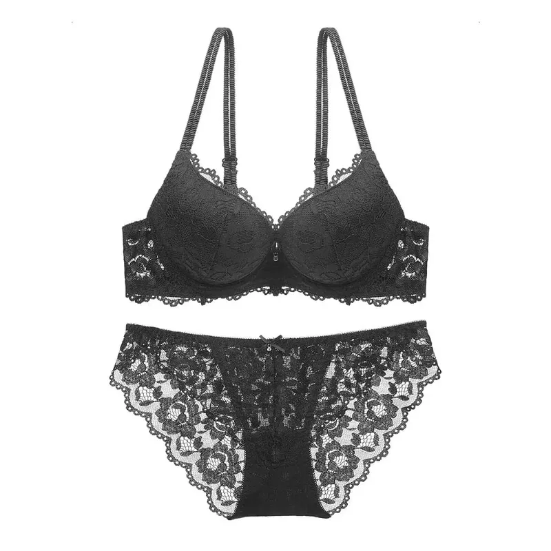 Sweet Mesh Lace Flower Bra Bowknot Non Slip Push Up Bra Women Lingerie Low Waist Seamless Underwear Set Summer — image 2
