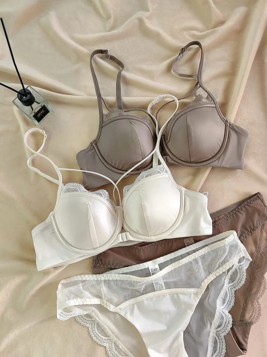 French Front Buckle Thin Cup Bralette Sexy Hollow Women Underwear Set High Quality Lace Push Up Bras Breathable Comfort Lingerie — image 3