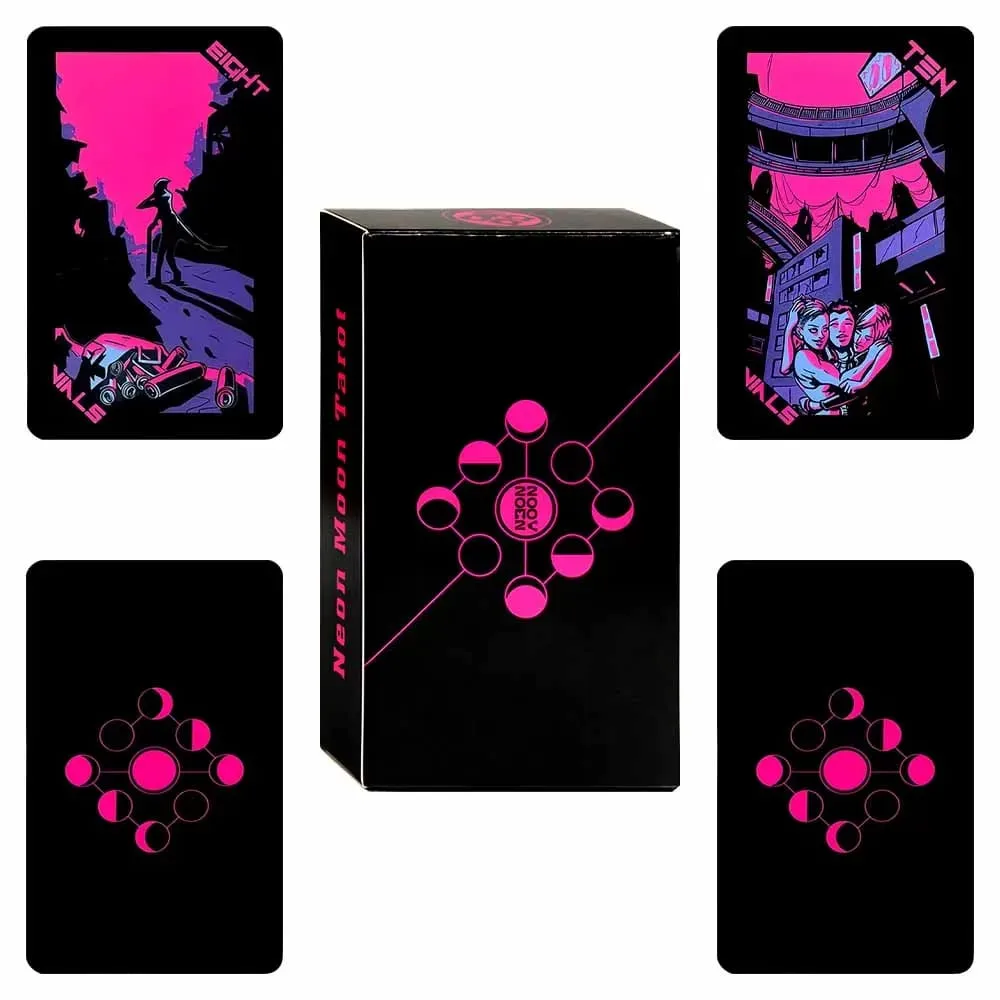 78pcs Cyberpunk Neon Moon Tarot Cards Oracle Card Fate Divination Leisure Entertainment Family Gatherings Tarot Card Game — image 1