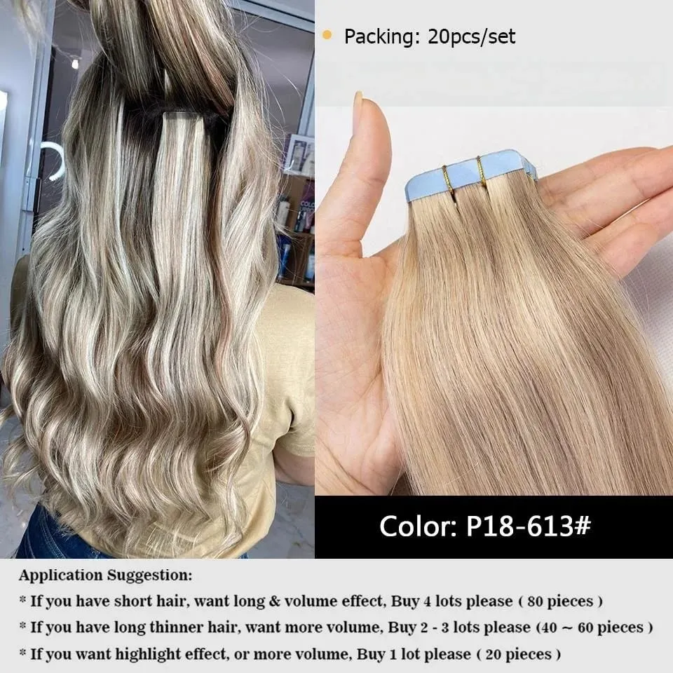 20PCS 12-22inches 30g/pack Tape in Hair Extensions Human Hair Seamless Tape Hair Extensions Skin Weft PU Tape On Hair — image 12