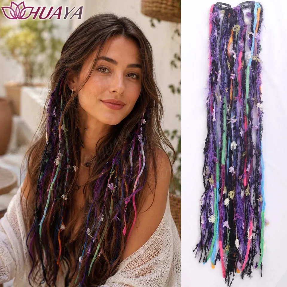 Synthetic Colorful Clip-in Hair Extensions Boho Yarn Dreadlock Braids Festival Party Hair Accessories for Women — image 11
