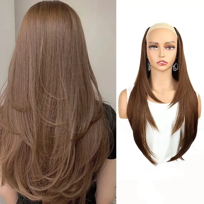 22Inch Synthetic Long Straight Layered Clip-in Hair Extension V-shaped Black Blonde Invisible Hairpiece for Women — image 8