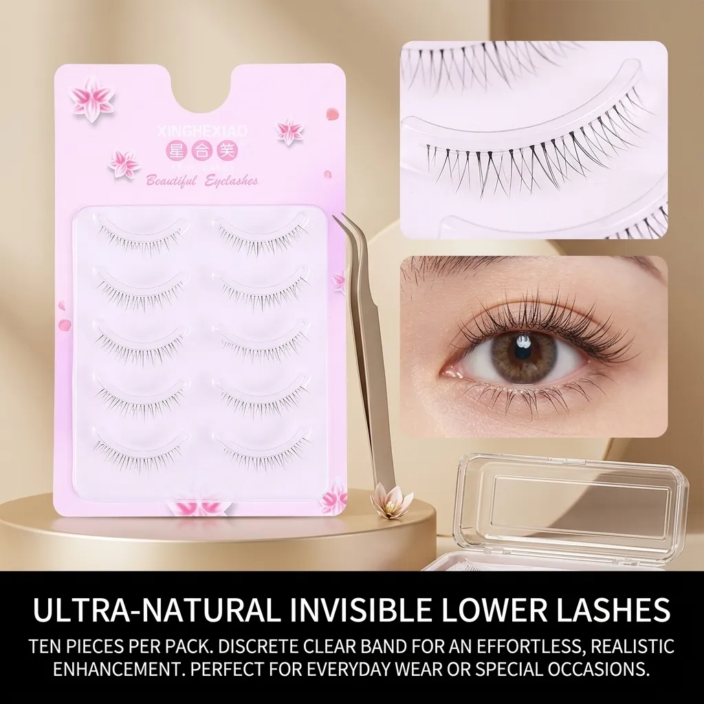 5pairs Clear Band Lower False Eyelashes Natural-look Lashes For Daily Makeup Invisible C Curl Synthetic Fiber Beauty Eye Tool — image 1