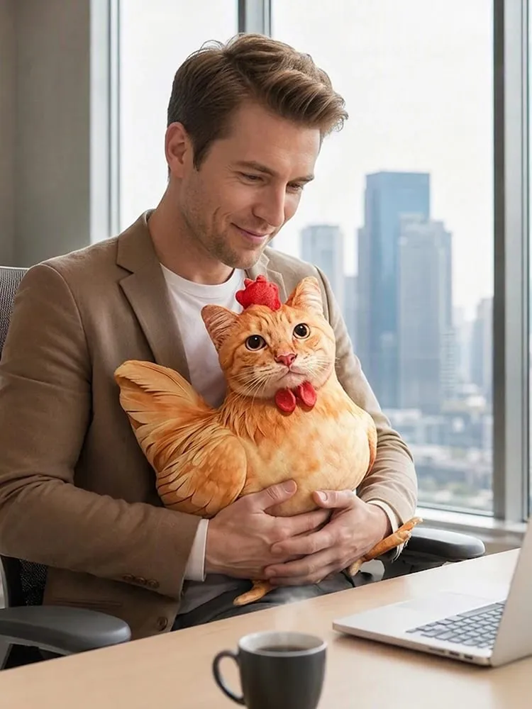 Cat Chicken Funny Novelty Plush Toy Stuffed Animal Sofa Pillow 3D Cushion Cute Kitten Doll Bedroom Decor