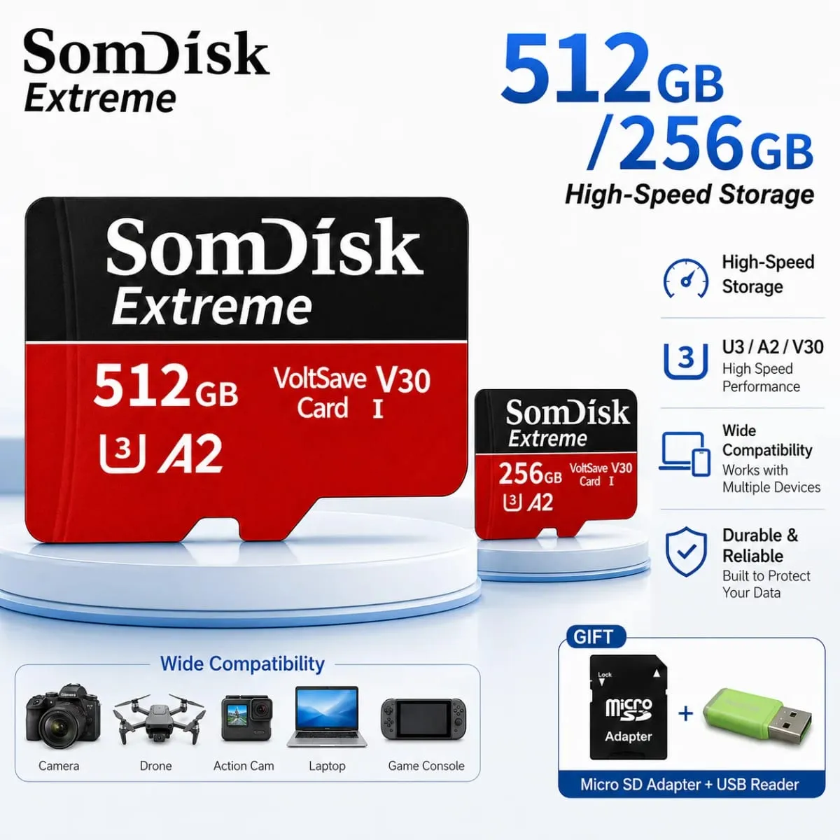 Micro TF/SD Card 512GB Large‑Capacity Memory Card 256GB 128GB SD Cards For Drone Dash Cam Tablet — image 1