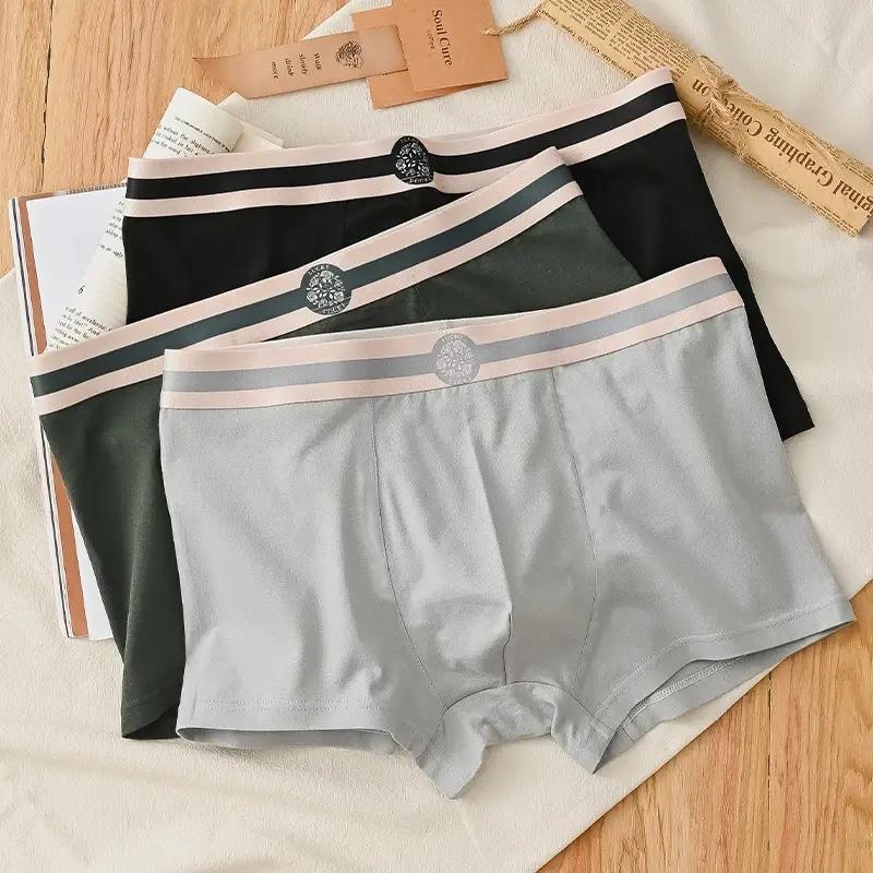 3PCS Men's Underwear Cotton Comfortable Breathable Round Label Print Simple Fashion Men's Boxer Briefs Underwear Combination — image 3