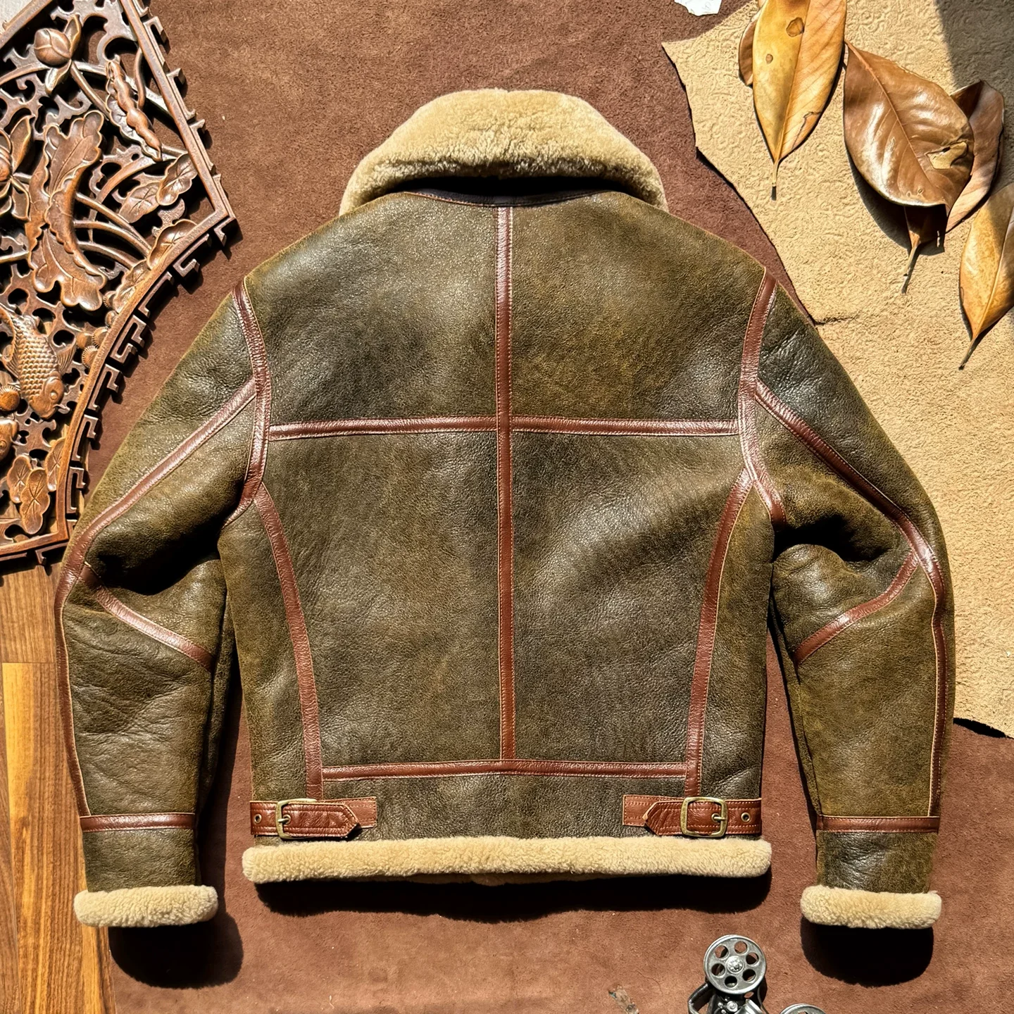 CC Shop Best.Vintage Nubuck Leather.2026 New Winter Thick Wool Leather Coat.100% Natural Fur Jacket.Real Sheepskin With Wool — image 5