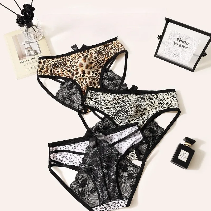 Sous-vêtements Sexy pour hommes, culotte transparente en dentelle creuse, imprimé léopard en soie glacée, pochette de séparation de balle en 3D, sous-vêtements Sissy — image 5