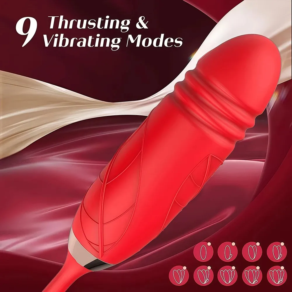 Telescopic Thrusting Sucker Vibrator for Women Rose Sucking Clit Stimulator Dildo Licking Vagin Anal Massager Sex Toys Couples