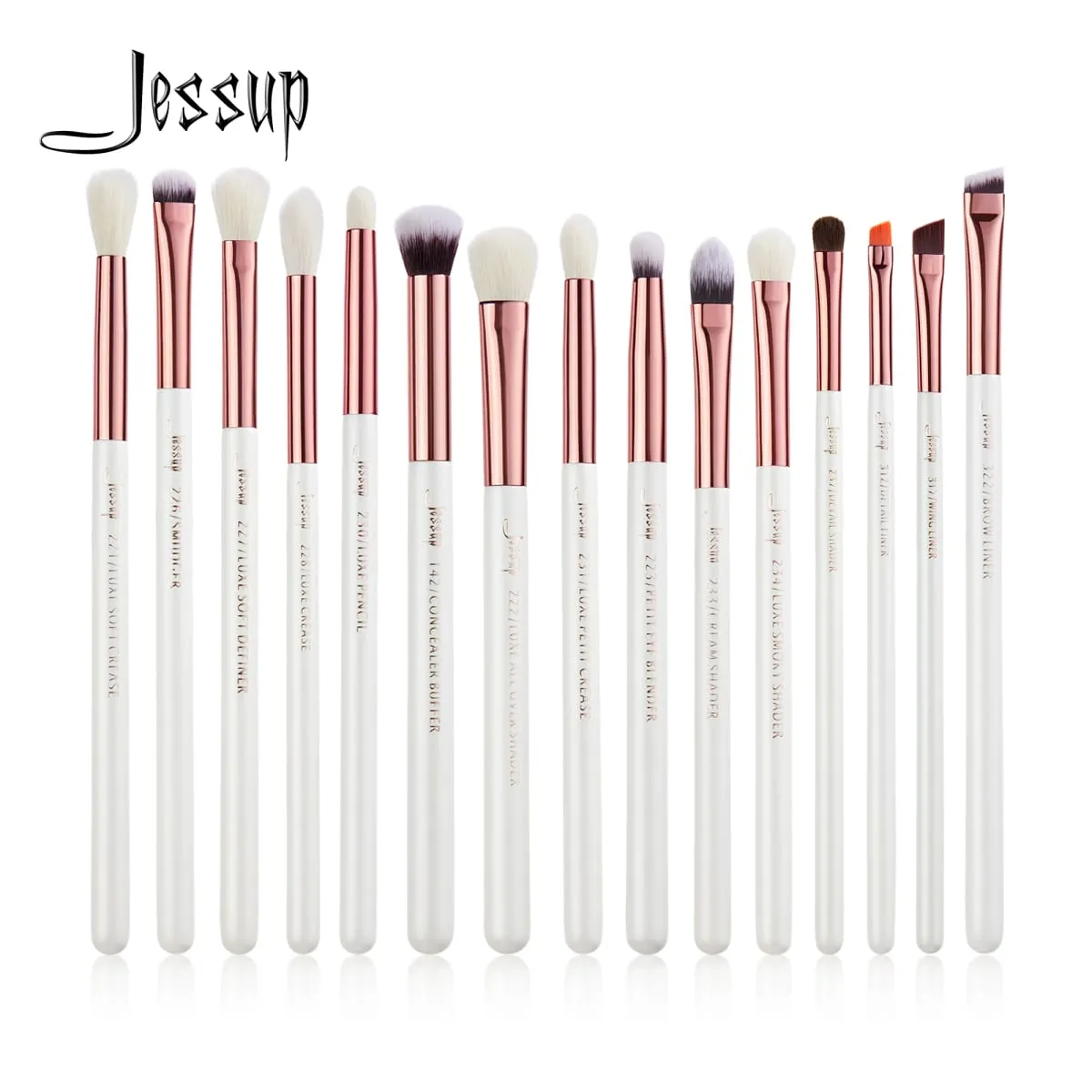Jessup ชุดแปรงแต่งหน้า 15 ชิ้นชุดแปรงตาสังเคราะห์ธรรมชาติอายแชโดว์ Eyeliner Eyebrow Blending Pearl สีขาว T217 — image 1