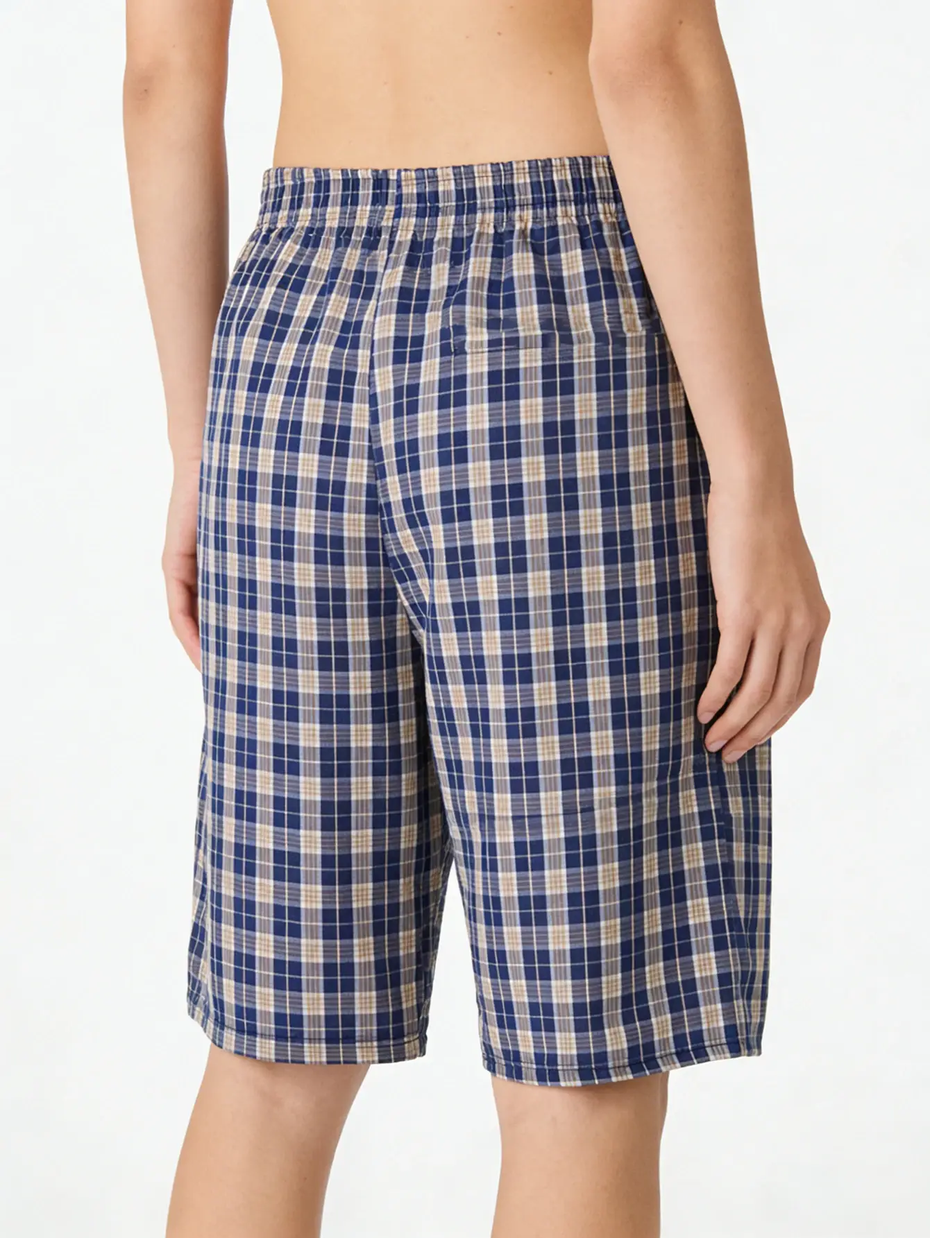 Men's Long Beach Flat Corner Pants Casual Checkered Elastic Waistband Comfortable Home Casual Sleeping Youth Boxing Pants Mens
