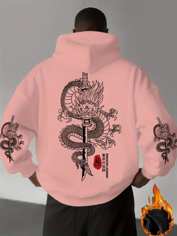 Trendy Street Fashion - Tokyo Shenlong Pattern Printed Men's Casual Sports Street Style Winter and Autumn Warm Hooded Sweatshirt — image 4