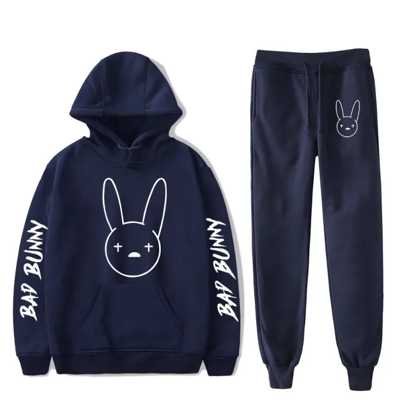Harajuku Comfortable Funny bad bunny Print Sweatshirt Sweatpants Suit Men/Women Hoodies+ Trousers Suit Cute 2 Piece Set Clothes — image 32