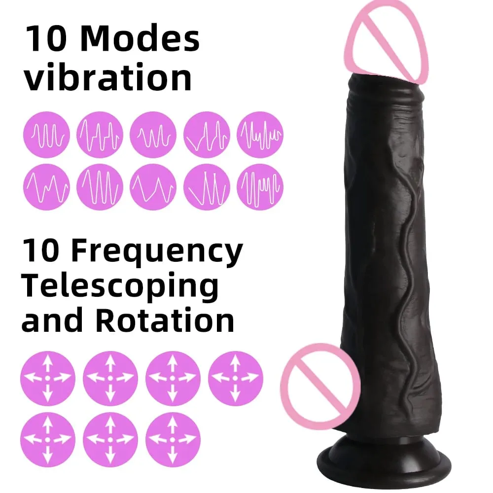 Thrusting Black Realistic Penis Dildo Male Dick Telescopic Rotating Heating G Spot Clitoral Anal Stimulation Vibrator Sex Toy — image 2