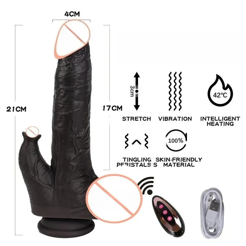 Realistic Dildo Telescopic Vibrating Heating Vibrator Big Penis Penetration Anal Butt Plug G Spot Dick Adult Sex Toys for Women