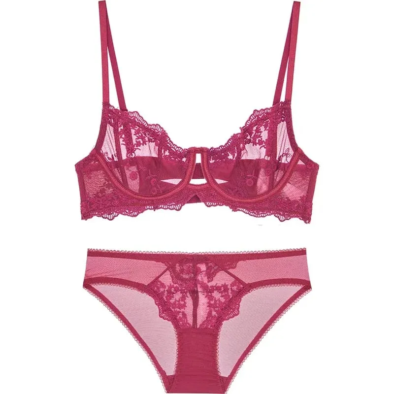 Embroidered Bralette & Panty Set for Women Ultra-Thin Comfort Underwire Support Large Size Lingerie — image 8