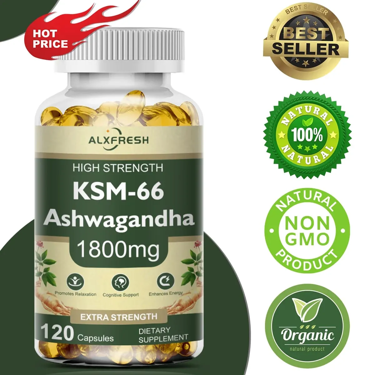 KSM-66 Capsules d'Ashwagandha biologique avec zinc | Végétalien sans OGM | Supplément santé de formule premium — image 1