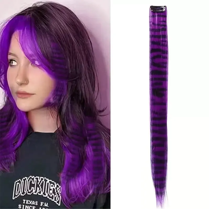 3pcs/set Stripe Printed Hair Colorful Long Straight Hair Pieces Synthetic Clip-in Hair Extensions for Daily Use Party Halloween — image 10