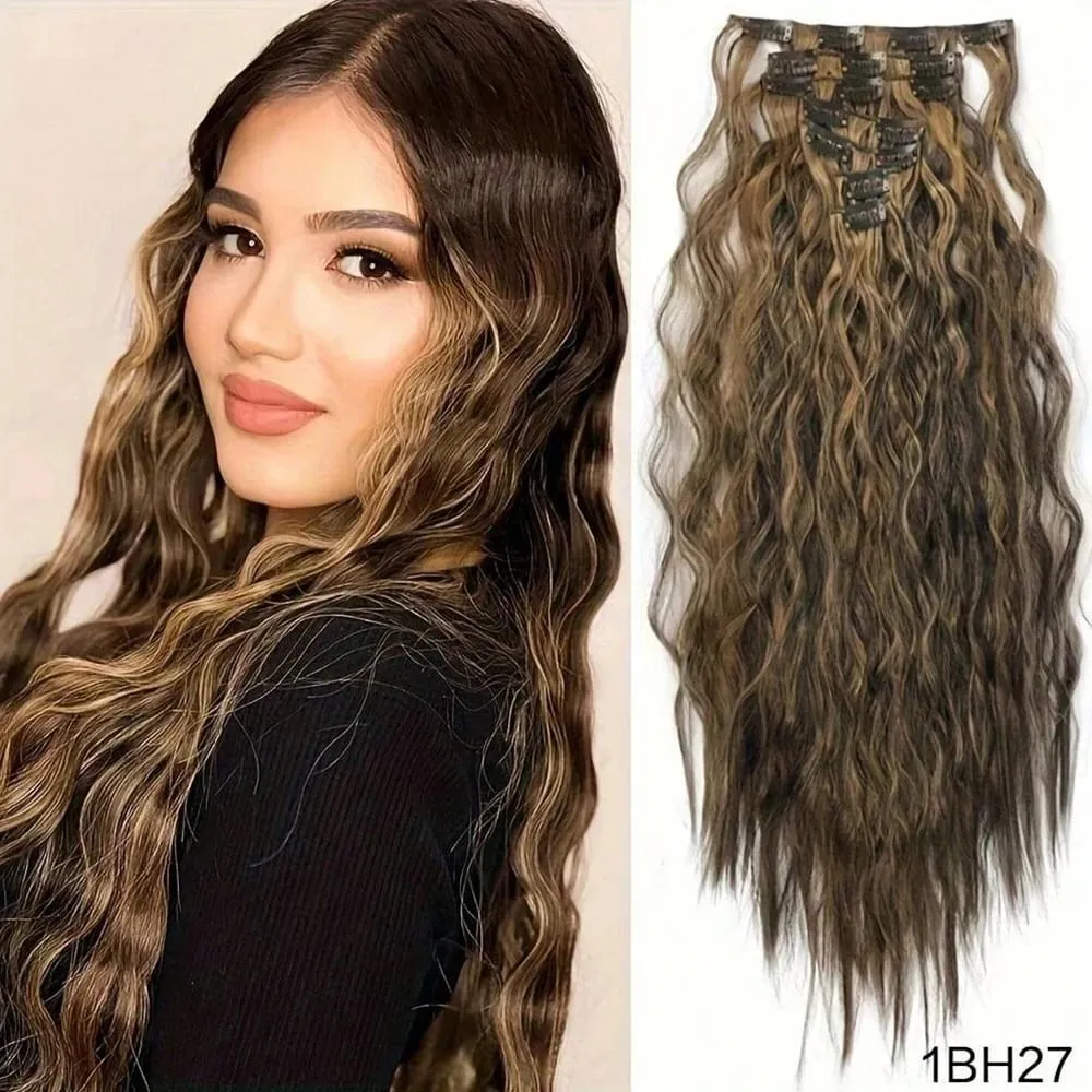 Synthetic Clip In Hair Extensions 7PCS Set Kinky Curly 20inch Long Clip On Hairpiece Style For Women Girls Daily Party — image 13