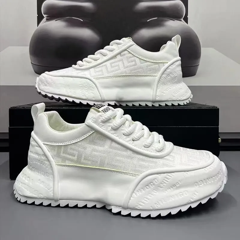 All Black Chunky Dad Sneakers Breathable Mesh And Leather Blend Platform Shoes Non Slip Casual Athletic Shoes For Streetwear — image 4