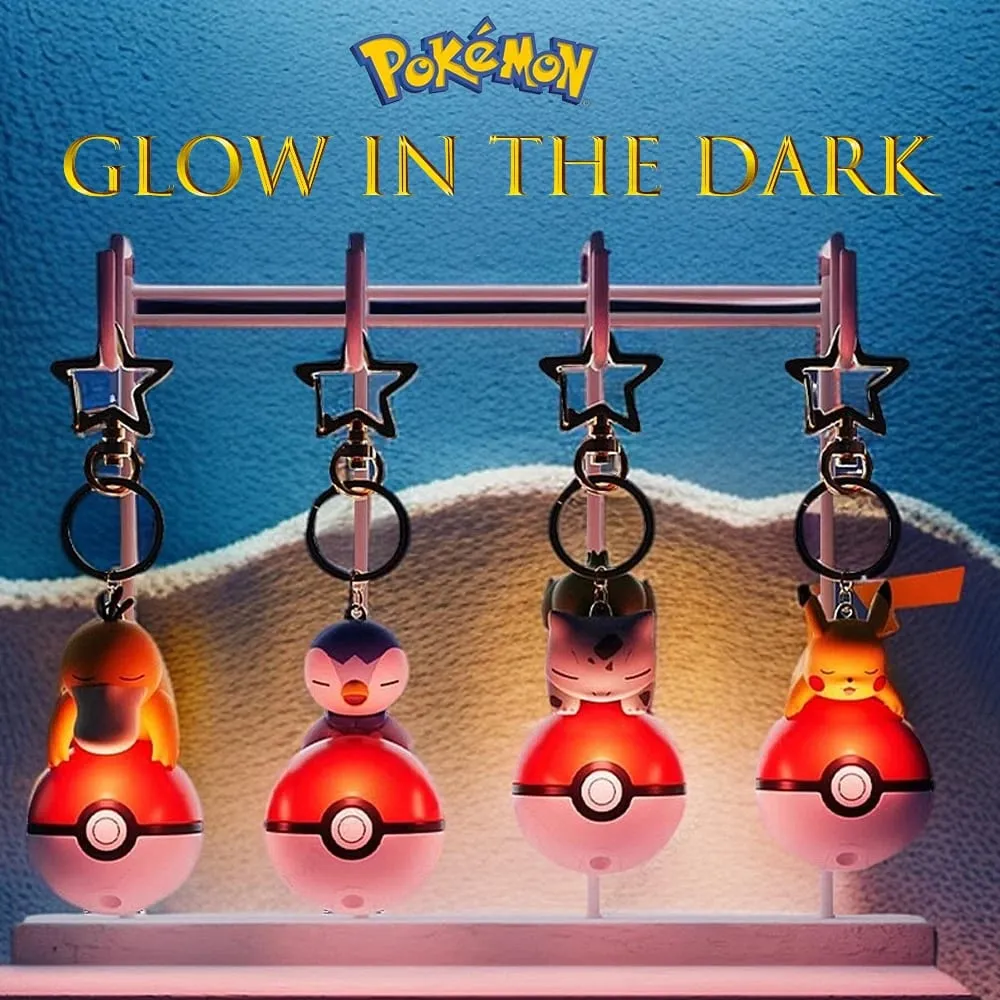 Pokemon Söt Glödande Serie Charm PokeBall Nyckelring Modell Docka Pikachu Piplup Bulbasaur Actionfigur Tecknad väska Tillbehör Present — image 2