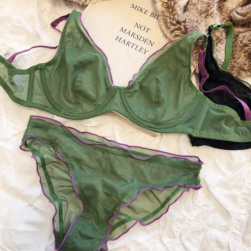 Sophisticated French Minimiser Bra Underwire Support Triangle Cups Non Padded Mesh Lingerie Set For Large Bust MOYISU Panty Set — image 2