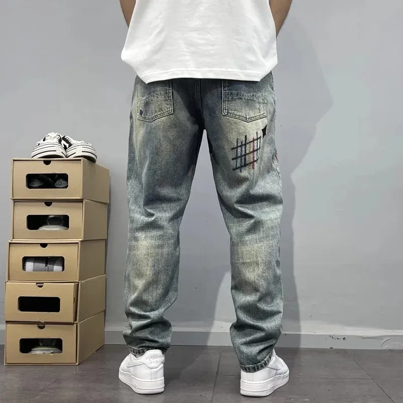 Trendy Edgy And Stylish Men's Jeans With Patchwork Embroidery And Prints Loose-fitting Straight Leg — image 2