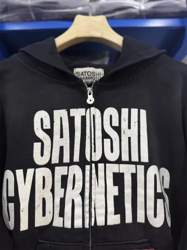 New SN Letter Printed Washed Retro Splashed Ink Zipper Hoodie Street Casual Cotton Loose Versatile Sports Oversize Trendy Top — image 15