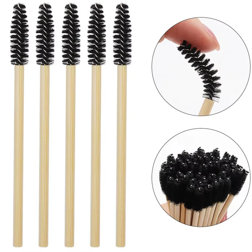 50Pcs Bamboo Handle Eyelash Brushes Mascara Wands Applicator Eye Lashes Extension Brush Eyebrow Spoolie Brushes Makeup Tool — image 6