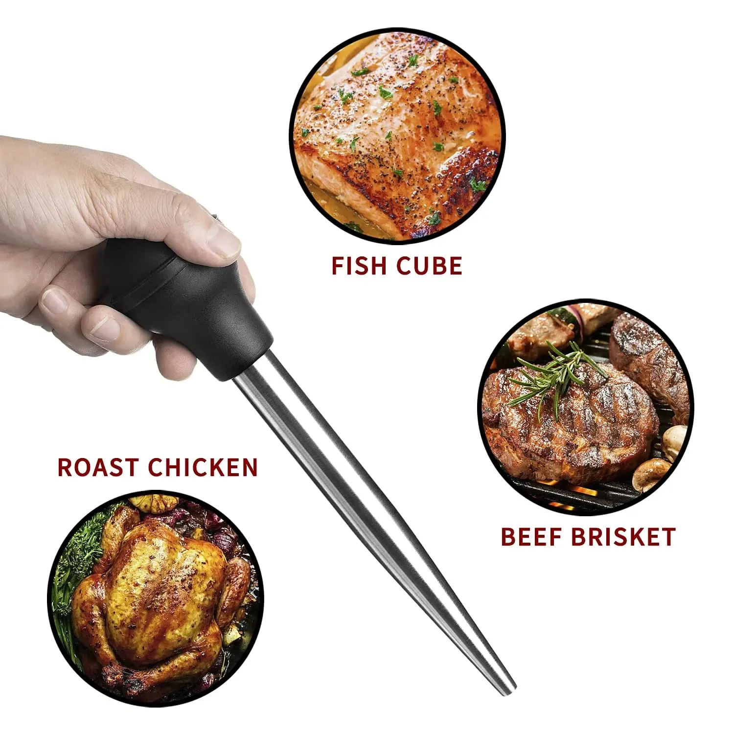 Stainless Steel Turkey Baster for Cooking - Food Grade Meat Injector Syringe & Silicone Suction Bulb With 2 Detachable Needles