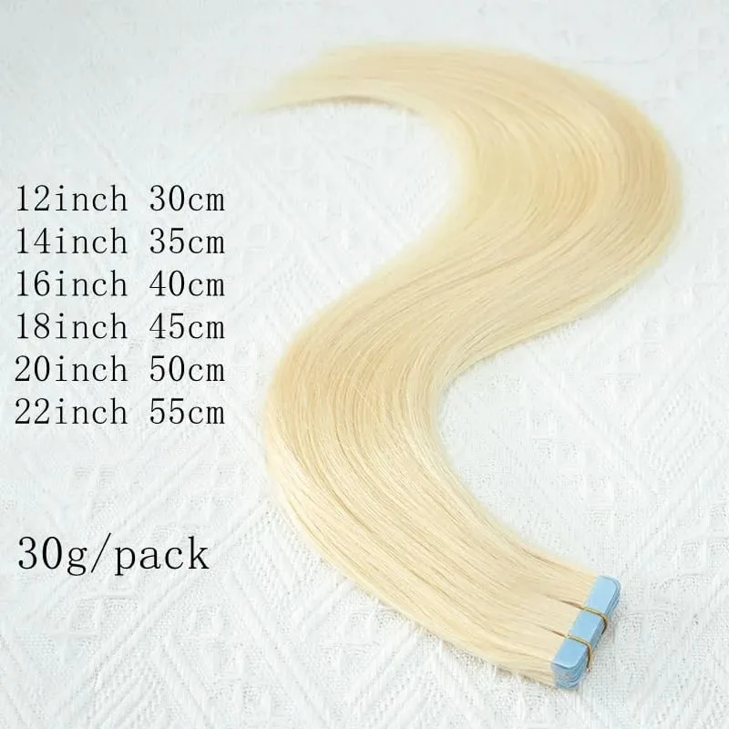 20PCS 12-22inches 30g/pack Tape in Hair Extensions Human Hair Seamless Tape Hair Extensions Skin Weft PU Tape On Hair — image 2