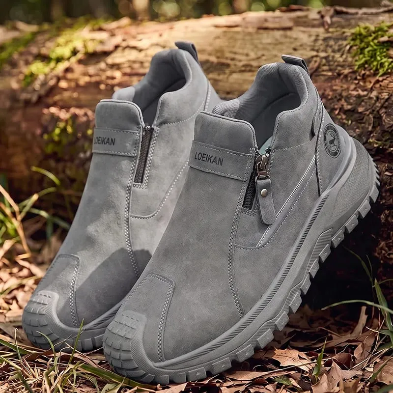 Men Casual Slip‑On Ankle Shoes Side Zipper Design Thick Non‑Slip Sole Fashion Daily Wear Male Sneakers