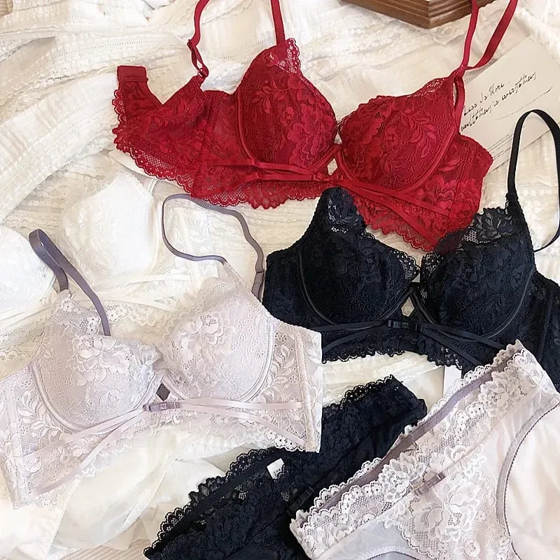 2 Parça Yaz Ince Fincan Sutyen Seksi Dantel Içi Boş iç çamaşırı seti Kadınlar için Fransız Nakış Lingerie Push Up Sütyen Külot Seti — image 5