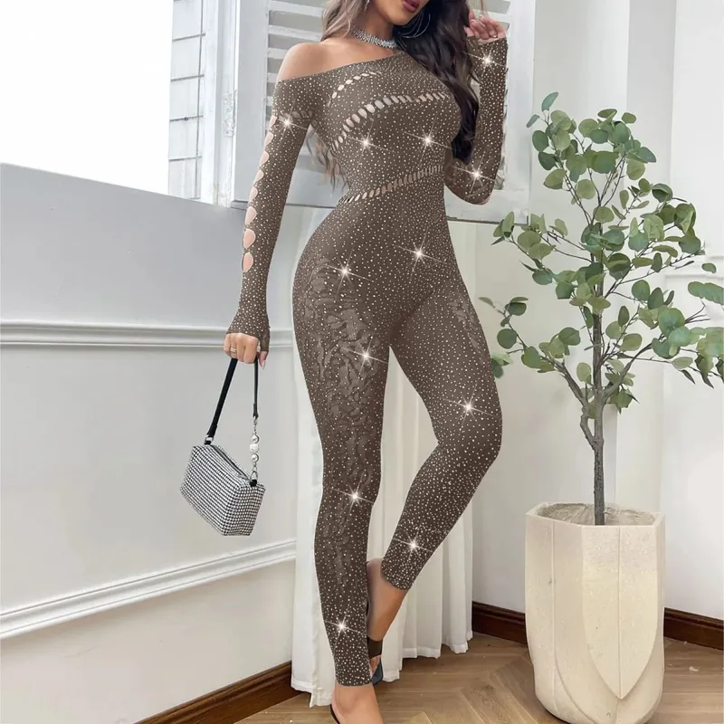 2025 Lace Embroidery Bra Set Women Sexy Mesh Rhinestone Jumpsuit Long Sleeve See Through Sexy Bustier Lingerie for Women — image 9
