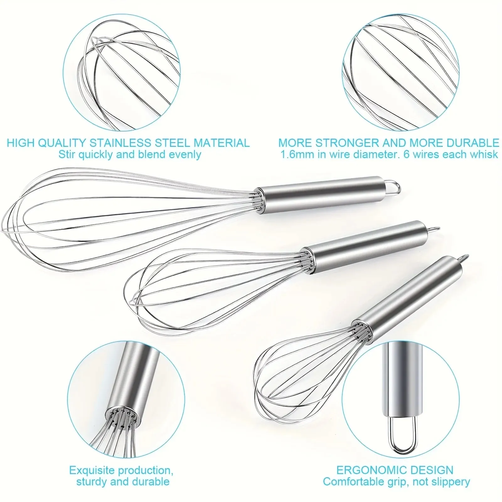 1Pc Stainless Steel Manual Whisk Modern Simple Baking Utensil Durable Rust Resistant Easy To Whip Eggs Cream Batter Easy Clean For Home Kitchen Baking For Baking Enthusiasts Homemade Cake Dessert Cooking Stirring Gadget — image 5