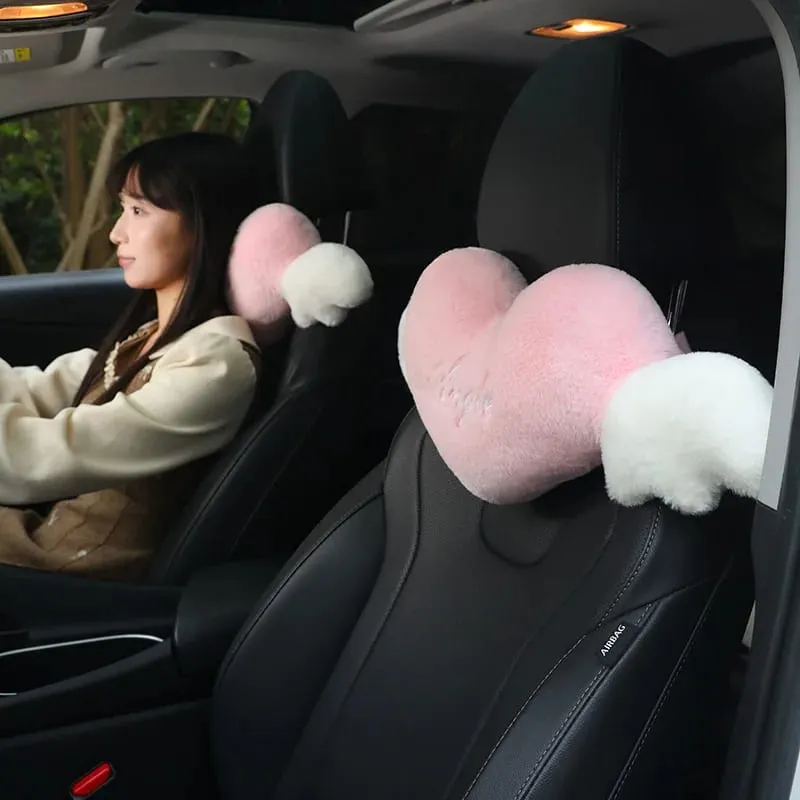 Cute Heart Angel Wings Car Neck Pillow Soft Plush Auto Headrest Pillow Universal Car Seat Head Support Cushion Decor Gift — image 3