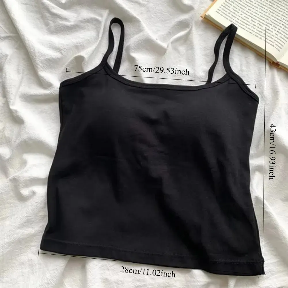 1PC Korean Women's Solid Color Spaghetti Straps Sleeveless Slim Camisole With Chest Pad — image 4