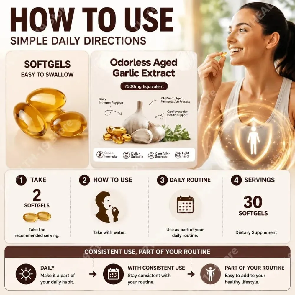 Odorless Aged Garlic Extract Softgels 7500mg Equivalent 24-Month Fermented For Immune Cardio Metabolic Support Adult 30 Count — image 5